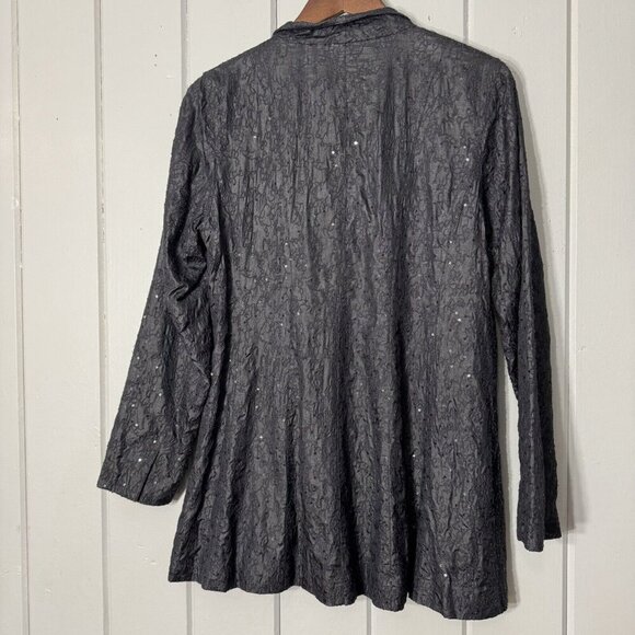 Eileen Fisher Women’s Jacket Black Sequin 100% Silk Jacket Snap Closure Small - Picture 10 of 15